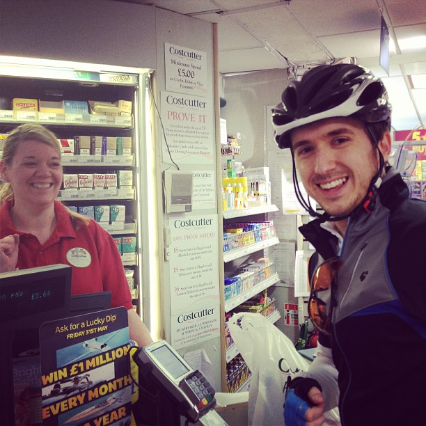 Stu at the shops mid ride still no cash on him