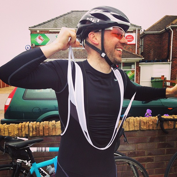 The pleasure of putting on his third pair of bib shorts